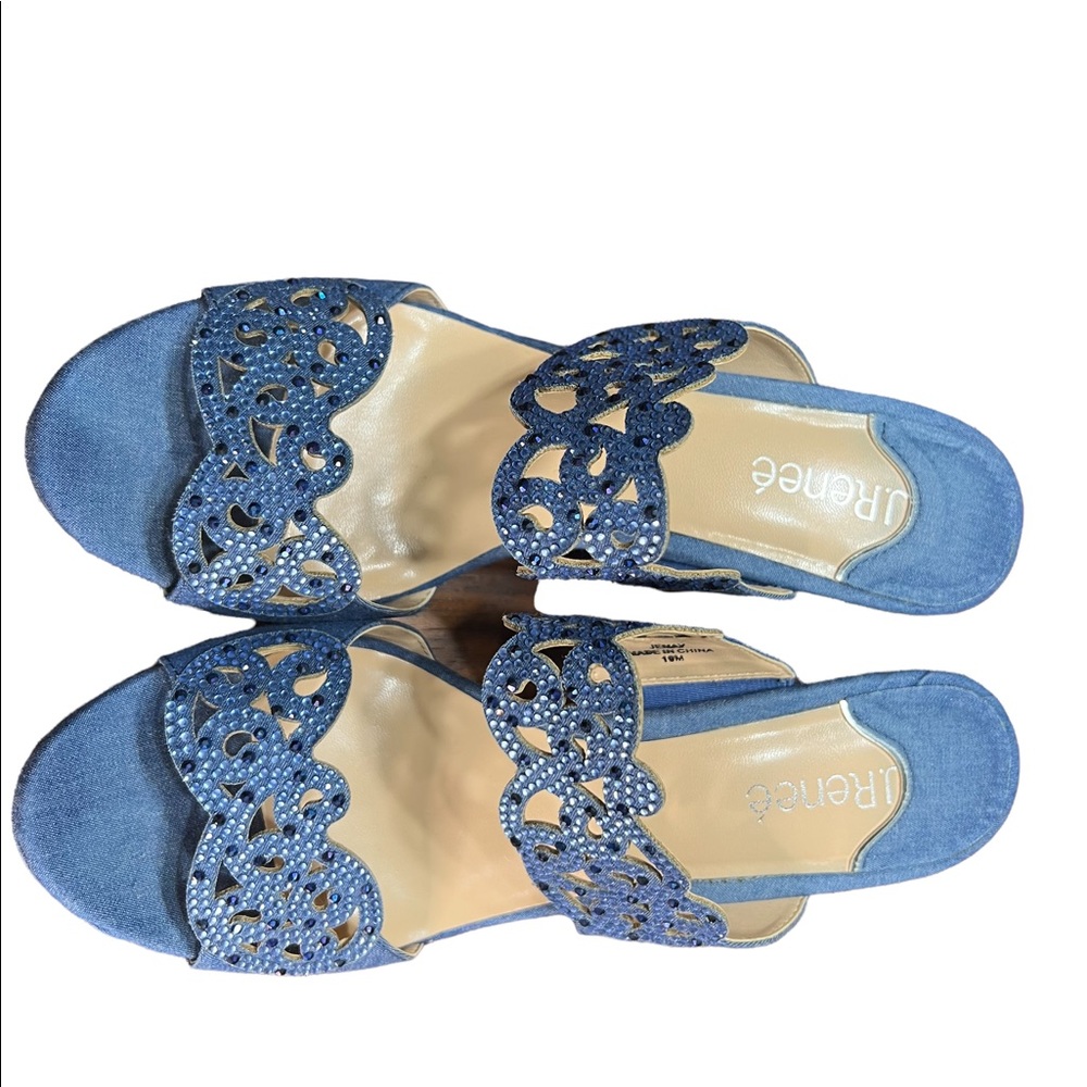 J Renee Women’s Denim Rhinestone Wedge Shoes Size 10